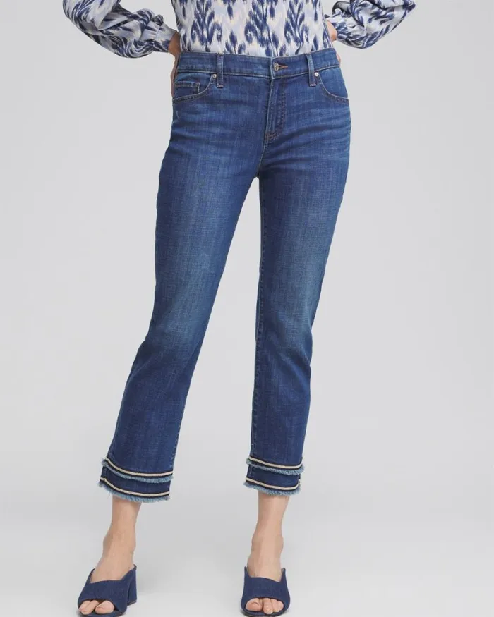 Chico039s Jeans and Denim Girlfriend Embellished Hem Cropped Jeans Blue Springs Indigo 8211 Clothing Chico039s Jeans and Denim Girlfriend Embellished Hem Cropped Jeans Blue Springs Indigo 8211 Clothing