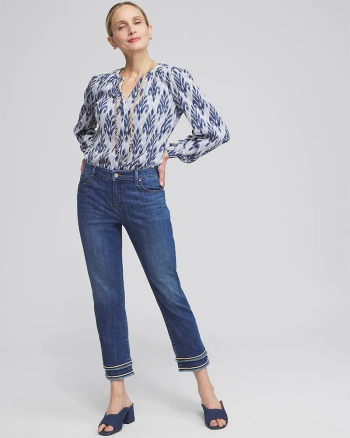 Chico039s Jeans and Denim Girlfriend Embellished Hem Cropped Jeans Blue Springs Indigo 8211 Clothing Chico039s Jeans and Denim Girlfriend Embellished Hem Cropped Jeans Blue Springs Indigo 8211 Clothing