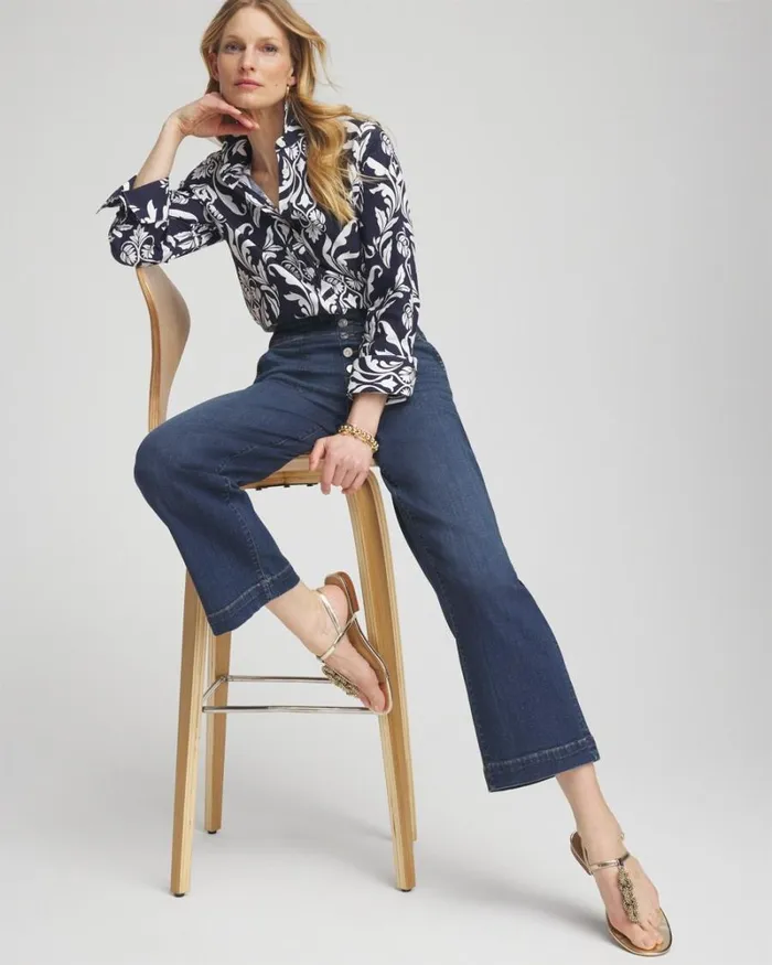 Chico039s Jeans and Denim Pullon Wide Leg Cropped Jeans Redwood Indigo 8211 Clothing