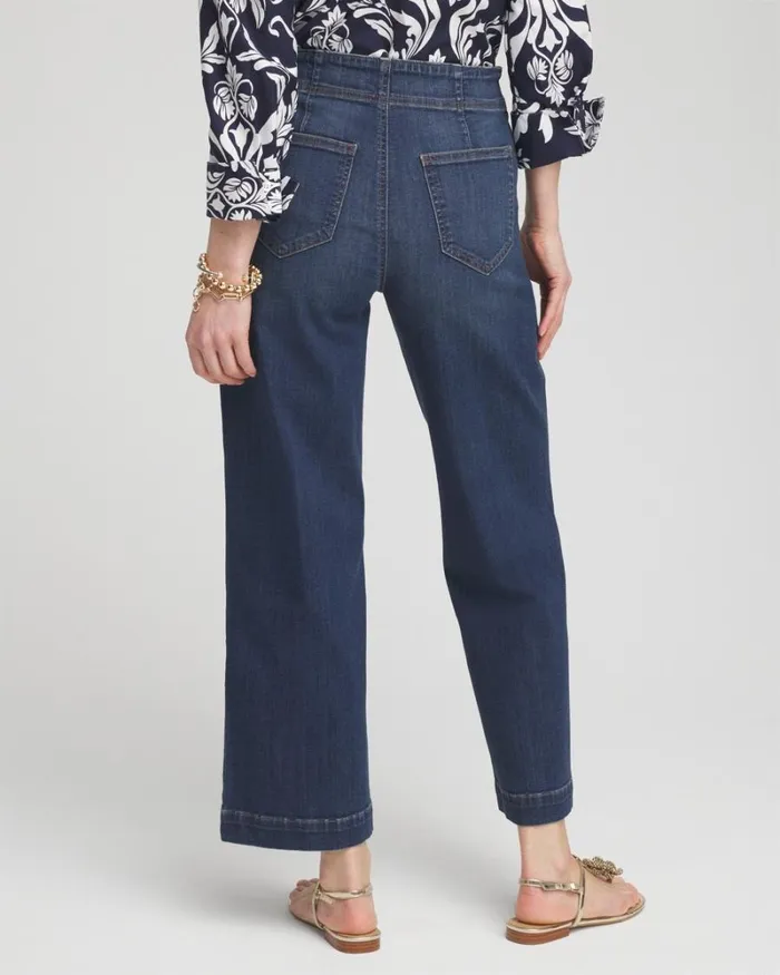 Chico039s Jeans and Denim Pullon Wide Leg Cropped Jeans Redwood Indigo 8211 Clothing