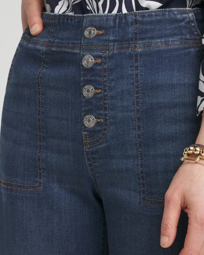 Chico039s Jeans and Denim Pullon Wide Leg Cropped Jeans Redwood Indigo 8211 Clothing