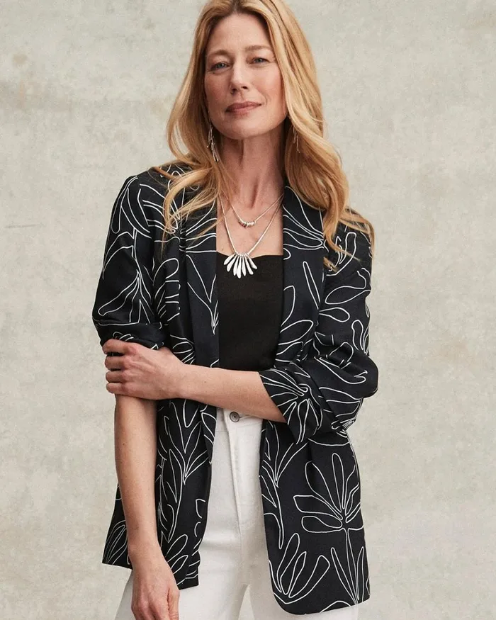 Chico039s Matching Sets Palms Ruched Sleeve Soft Jacket Black 8211 Clothing