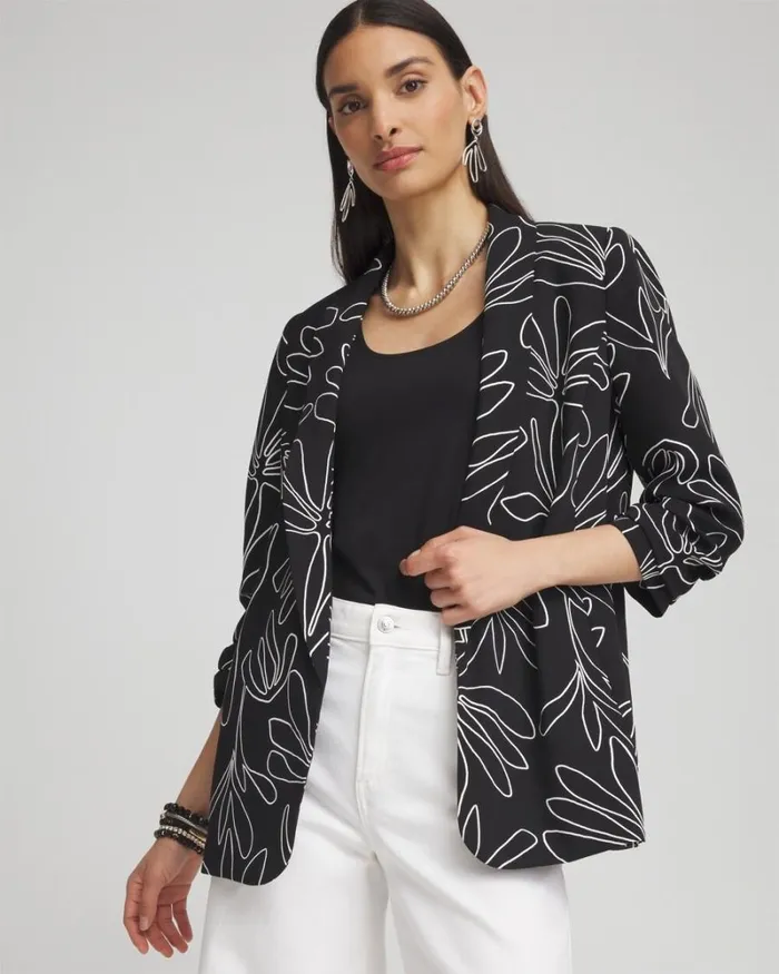 Chico039s Matching Sets Palms Ruched Sleeve Soft Jacket Black 8211 Clothing