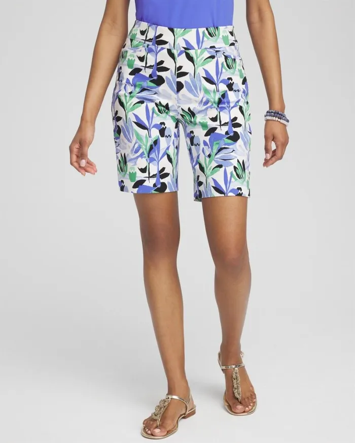Chico039s Pants Brigitte 7034 Tropical Print Shorts Alabaster 8211 Clothing