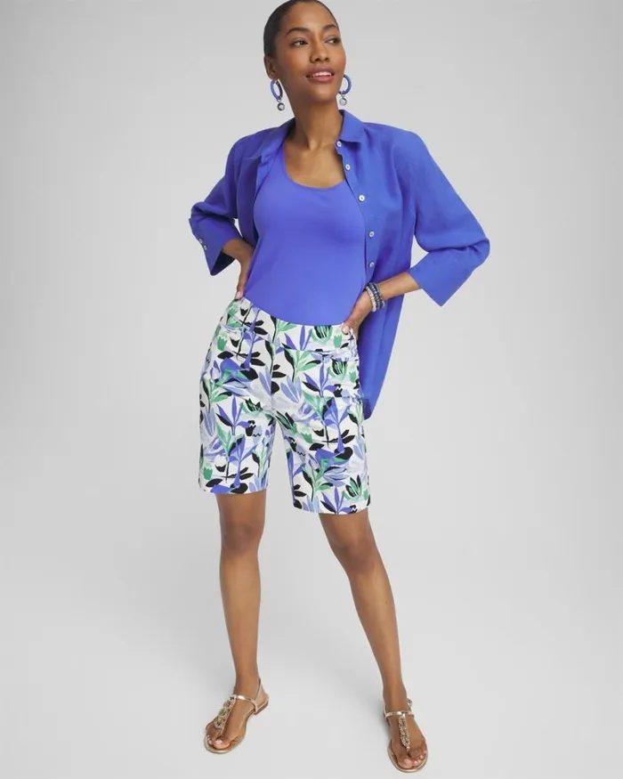 Chico039s Pants Brigitte 7034 Tropical Print Shorts Alabaster 8211 Clothing