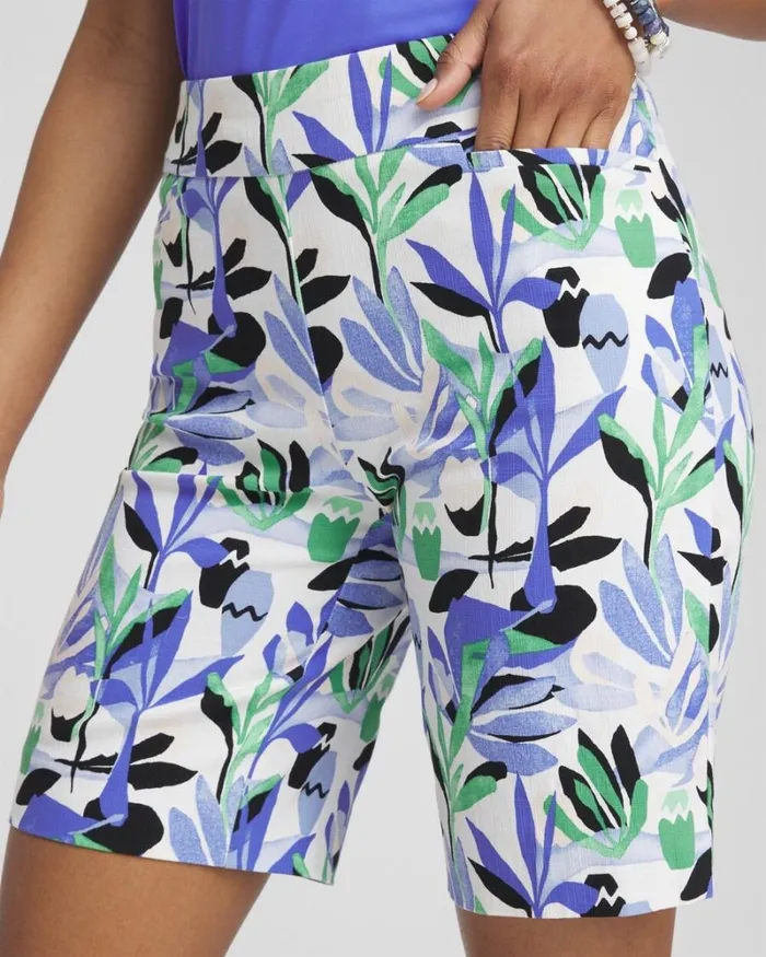 Chico039s Pants Brigitte 7034 Tropical Print Shorts Alabaster 8211 Clothing