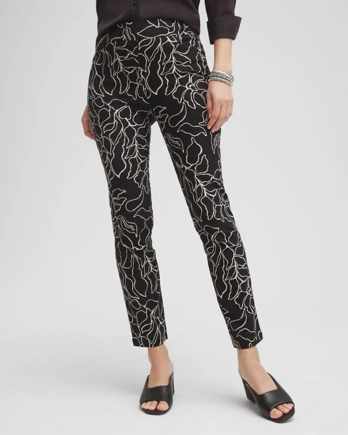 Chico039s Pants Brigitte Floral Print Ankle Pants Blacksmokey Taupe 8211 Clothing