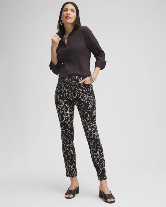 Chico039s Pants Brigitte Floral Print Ankle Pants Blacksmokey Taupe 8211 Clothing