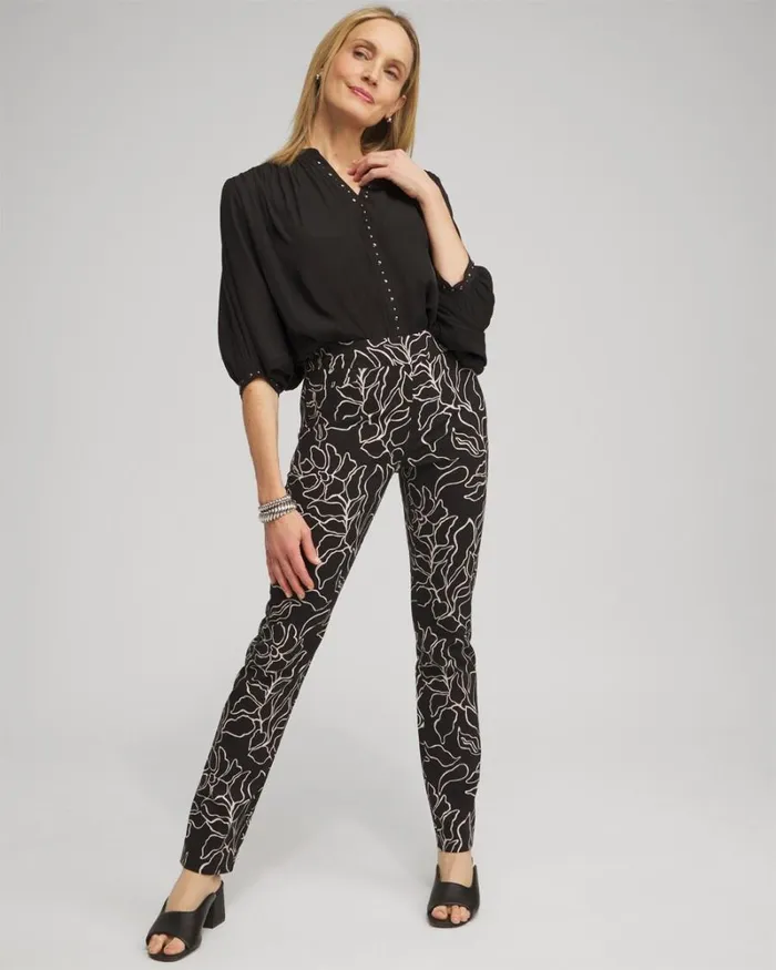 Chico039s Pants Brigitte Floral Print Pants Blacksmokey Taupe 8211 Clothing