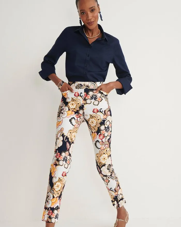 Chico039s Pants Brigitte Warm Floral Ankle Pants Alabaster 8211 Clothing