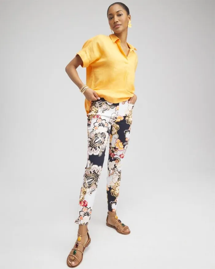 Chico039s Pants Brigitte Warm Floral Ankle Pants Alabaster 8211 Clothing