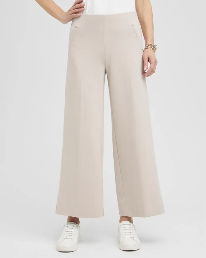 Chico039s Pants Juliet Ponte Wide Leg Cropped Pants Smokey Taupe 8211 Clothing