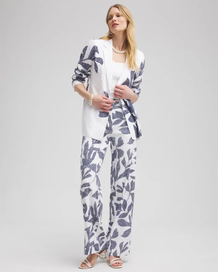 Chico039s Pants Linen Blend Leaf Print Pants Alabasterevening Eclipse 8211 Clothing