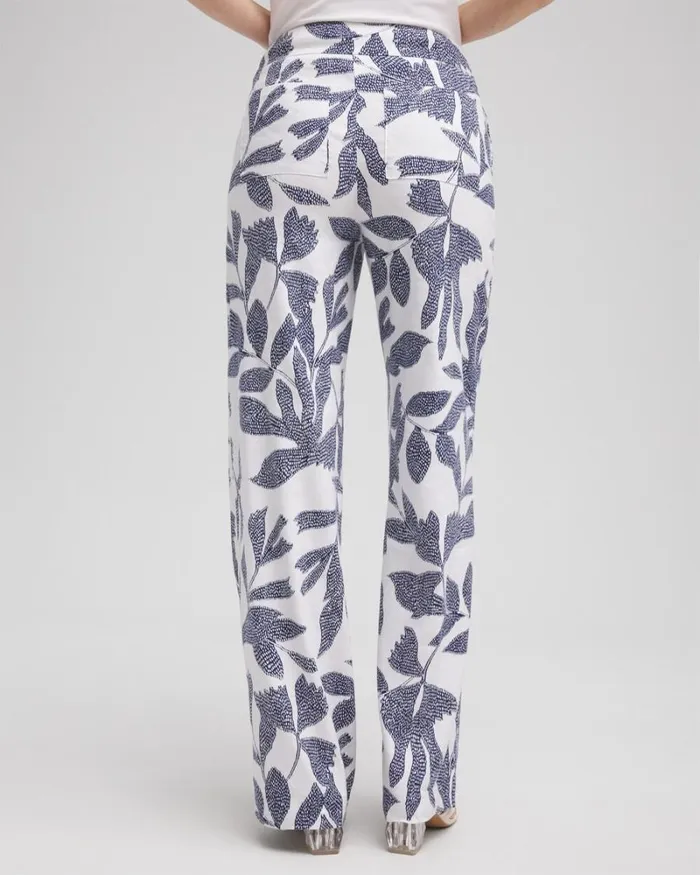 Chico039s Pants Linen Blend Leaf Print Pants Alabasterevening Eclipse 8211 Clothing