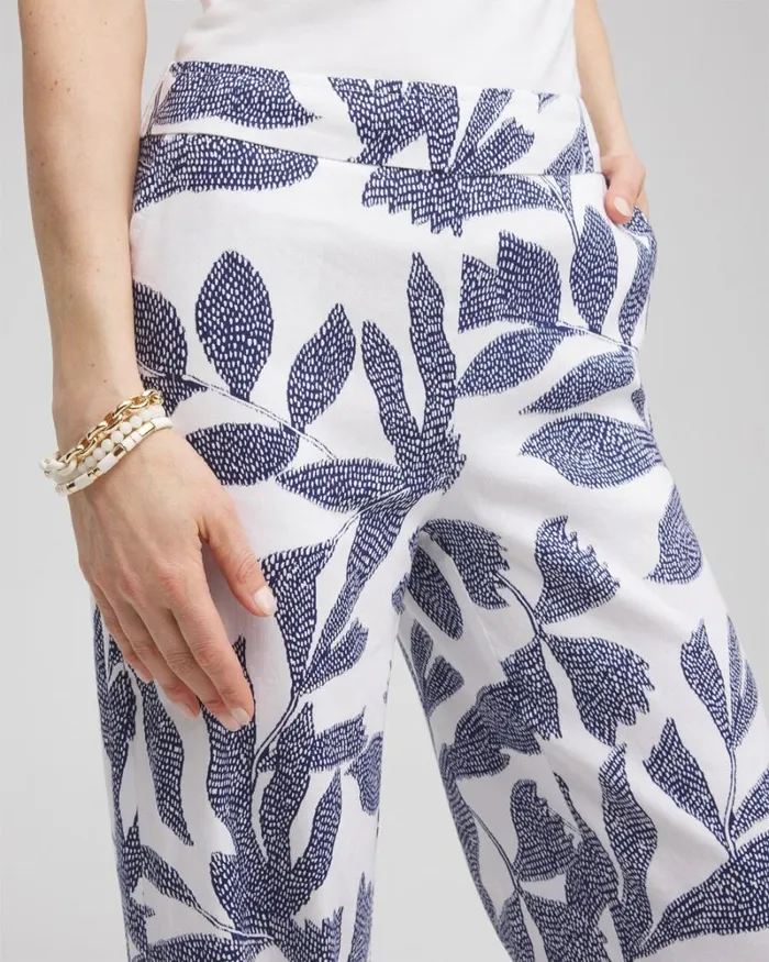 Chico039s Pants Linen Blend Leaf Print Pants Alabasterevening Eclipse 8211 Clothing