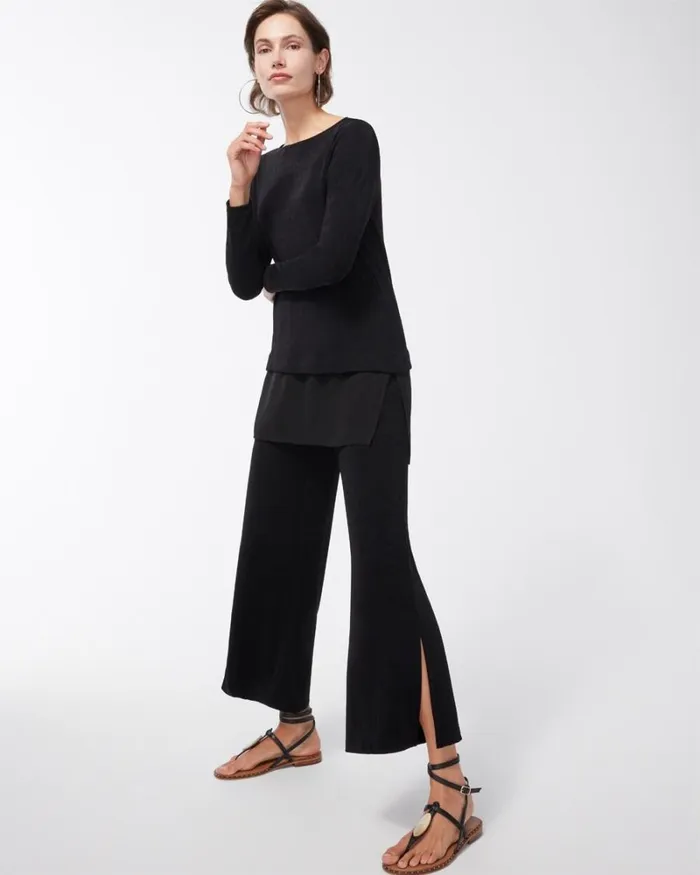 Chico039s Pants Travelers Wide Leg Side Slit Ankle Pants Travelers Black 8211 Clothing