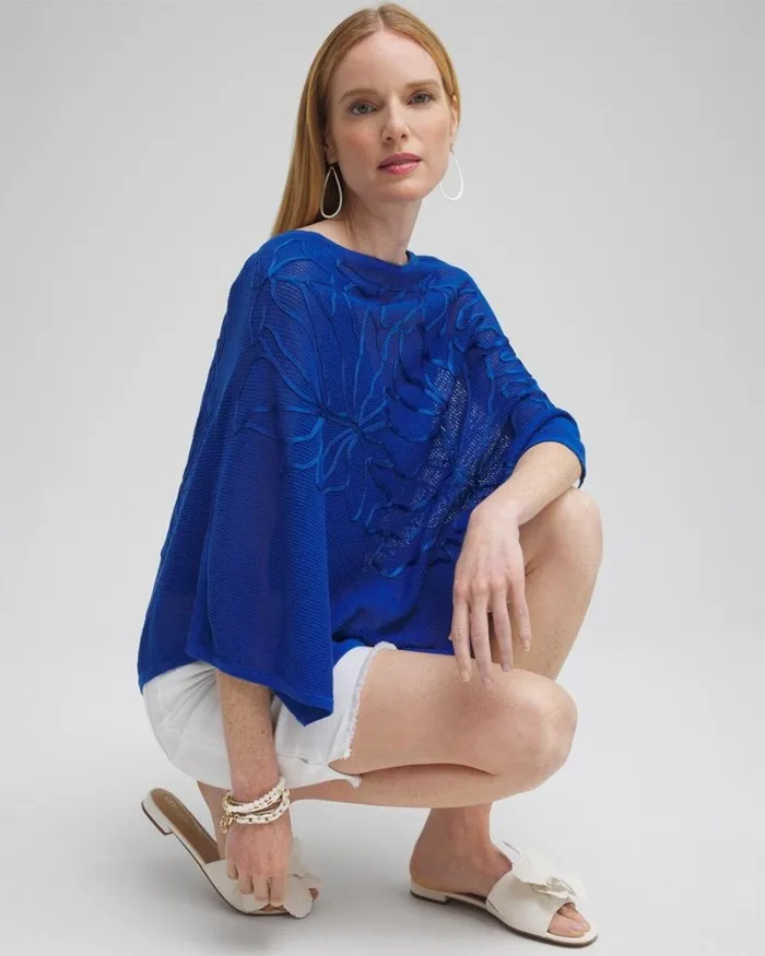 Chico039s Ponchos and Ruanas Embroidered Knit Triangle Poncho Intense Azure 8211 Shoes and Accessories Chico039s Ponchos and Ruanas Embroidered Knit Triangle Poncho Intense Azure 8211 Shoes and Accessories
