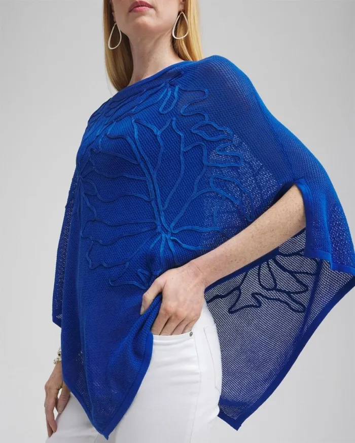Chico039s Ponchos and Ruanas Embroidered Knit Triangle Poncho Intense Azure 8211 Shoes and Accessories Chico039s Ponchos and Ruanas Embroidered Knit Triangle Poncho Intense Azure 8211 Shoes and Accessories
