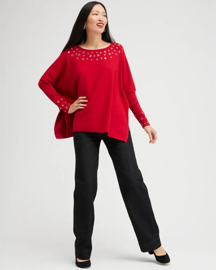 Chico039s Ponchos and Ruanas Grommet Detail Sweater Poncho Black 8211 Shoes and Accessories Chico039s Ponchos and Ruanas Grommet Detail Sweater Poncho Black 8211 Shoes and Accessories
