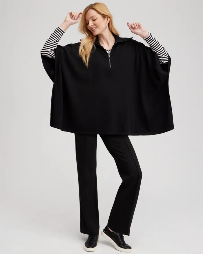 Chico039s Ponchos and Ruanas Zip Collar Sweater Poncho Black 8211 Shoes and Accessories Chico039s Ponchos and Ruanas Zip Collar Sweater Poncho Black 8211 Shoes and Accessories