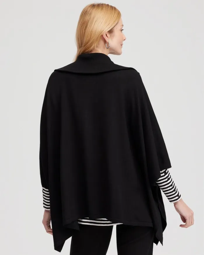 Chico039s Ponchos and Ruanas Zip Collar Sweater Poncho Black 8211 Shoes and Accessories Chico039s Ponchos and Ruanas Zip Collar Sweater Poncho Black 8211 Shoes and Accessories
