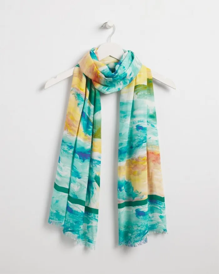 Chico039s Scarves Watercolor Oblong Scarf Blue 8211 Shoes and Accessories