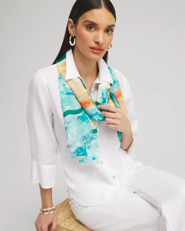 Chico039s Scarves Watercolor Oblong Scarf Blue 8211 Shoes and Accessories