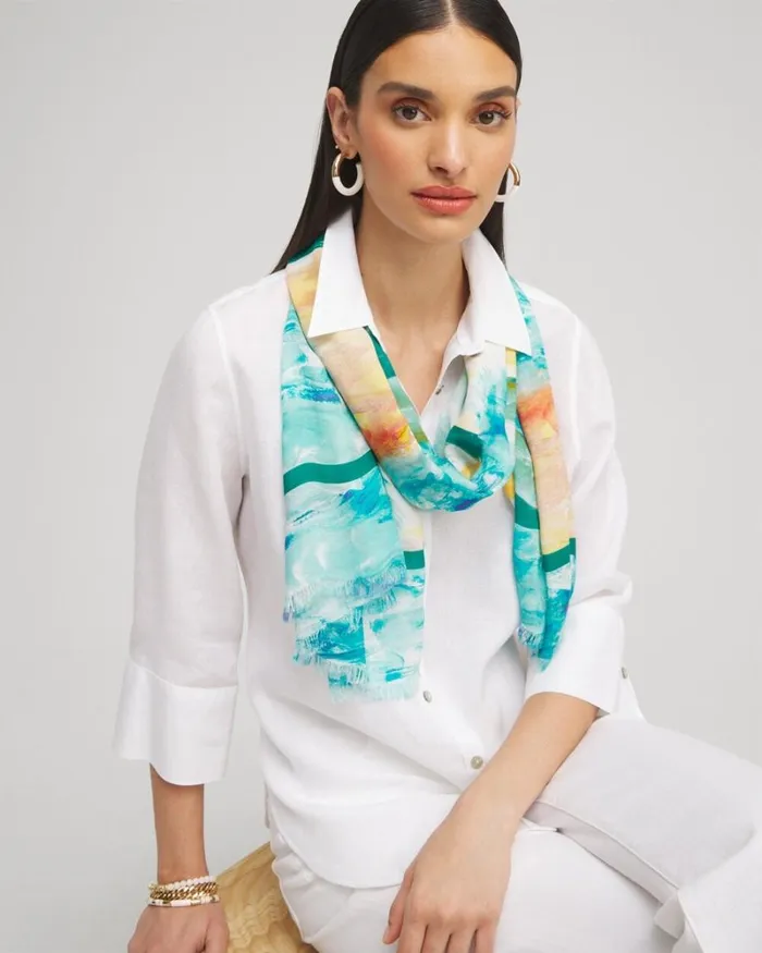 Chico039s Scarves Watercolor Oblong Scarf Blue 8211 Shoes and Accessories