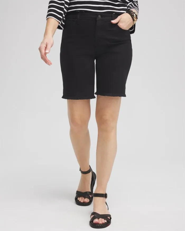 Chico039s Shorts Girlfriend 7034 Fray Hem Shorts Black 8211 Clothing