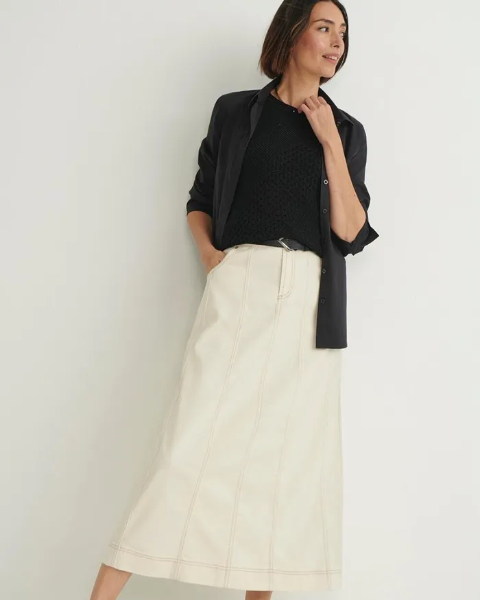 Chico039s Skirts Seeded Denim Midi Skirt Natural Seeded 8211 Clothing