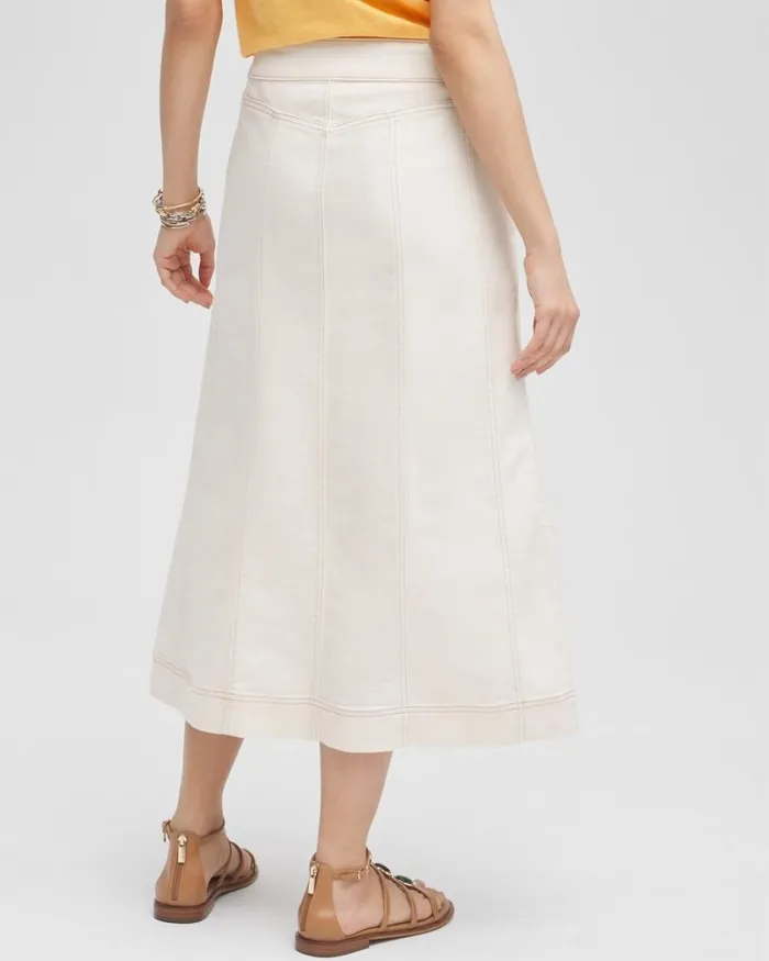 Chico039s Skirts Seeded Denim Midi Skirt Natural Seeded 8211 Clothing