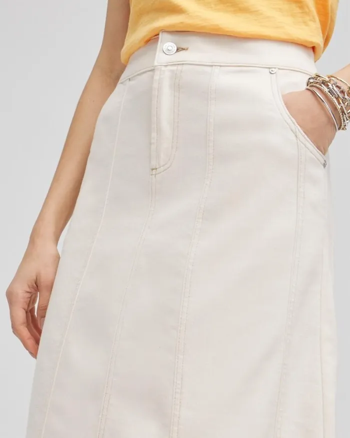 Chico039s Skirts Seeded Denim Midi Skirt Natural Seeded 8211 Clothing