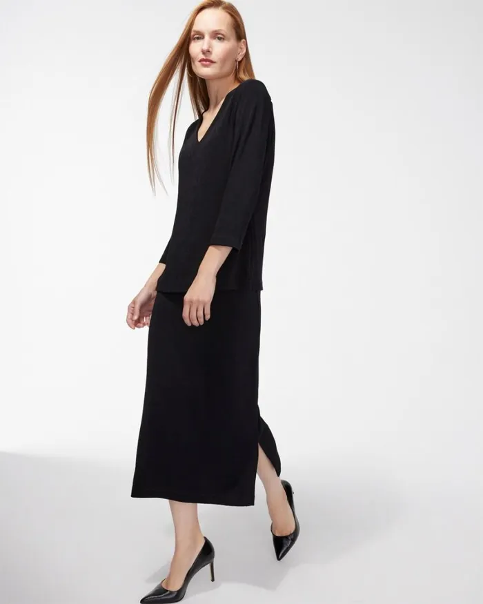Chico039s Skirts Travelers Midi Skirt Travelers Black 8211 Clothing