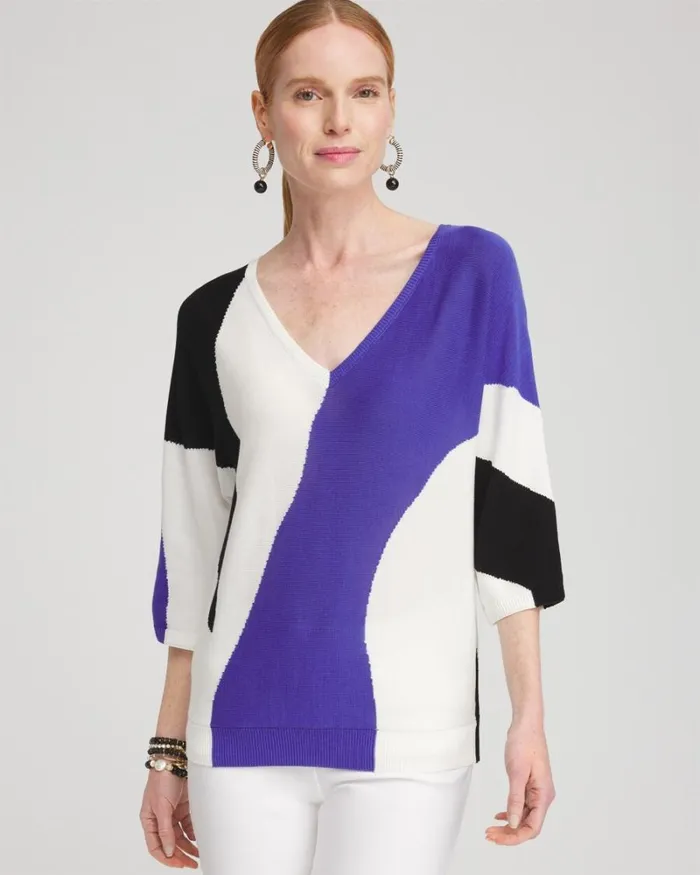 Chico039s Sweaters Abstract Print Intarsia Sweater Ecru 8211 Clothing