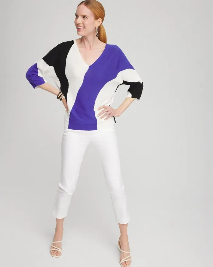 Chico039s Sweaters Abstract Print Intarsia Sweater Ecru 8211 Clothing