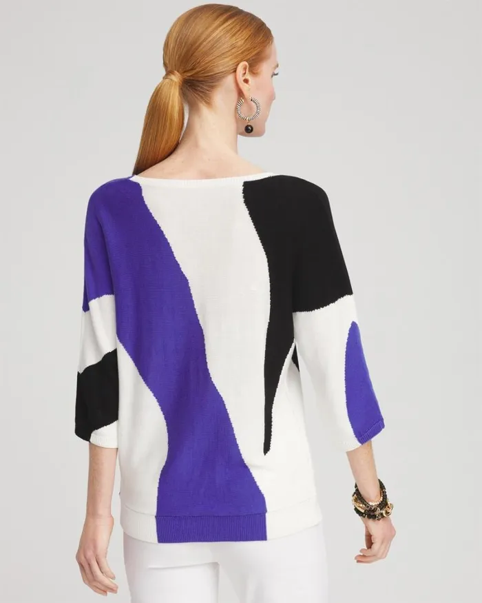 Chico039s Sweaters Abstract Print Intarsia Sweater Ecru 8211 Clothing