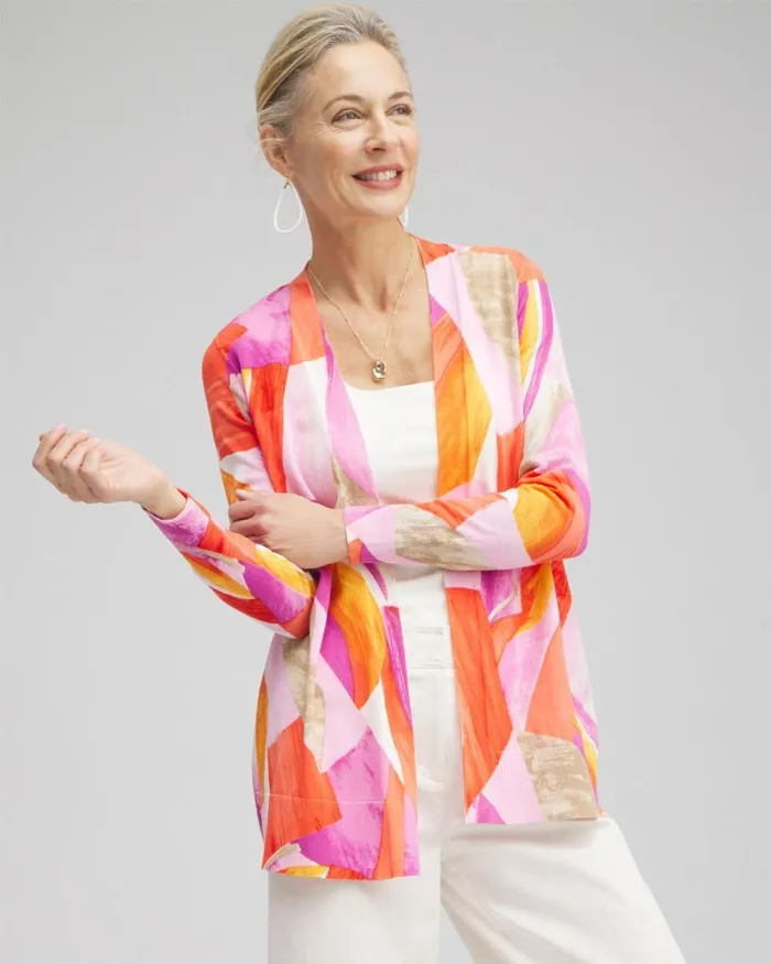 Chico039s Sweaters Summer Romance Abstract Cardigan Nectarine 8211 Clothing