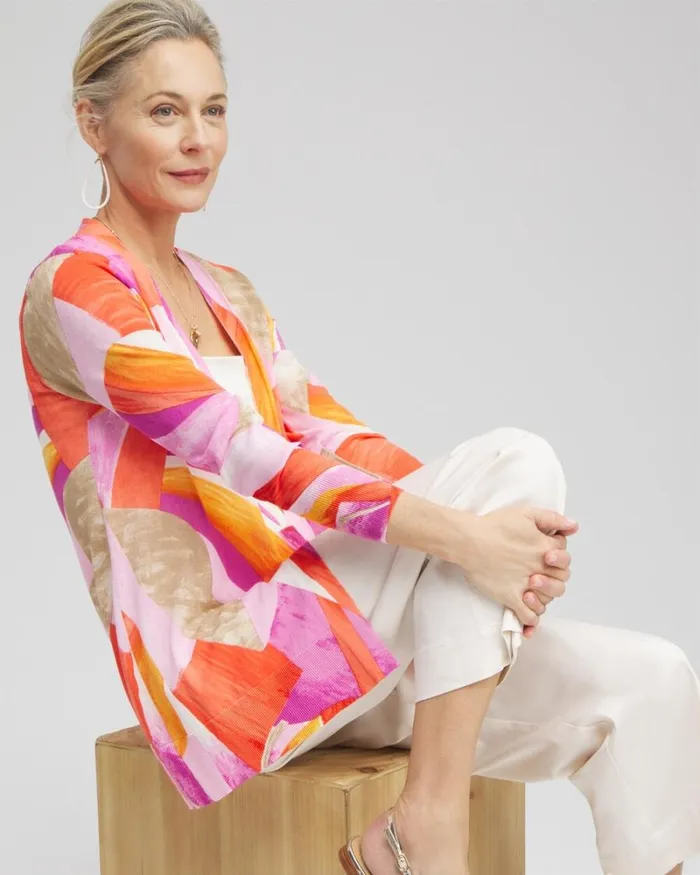 Chico039s Sweaters Summer Romance Abstract Cardigan Nectarine 8211 Clothing