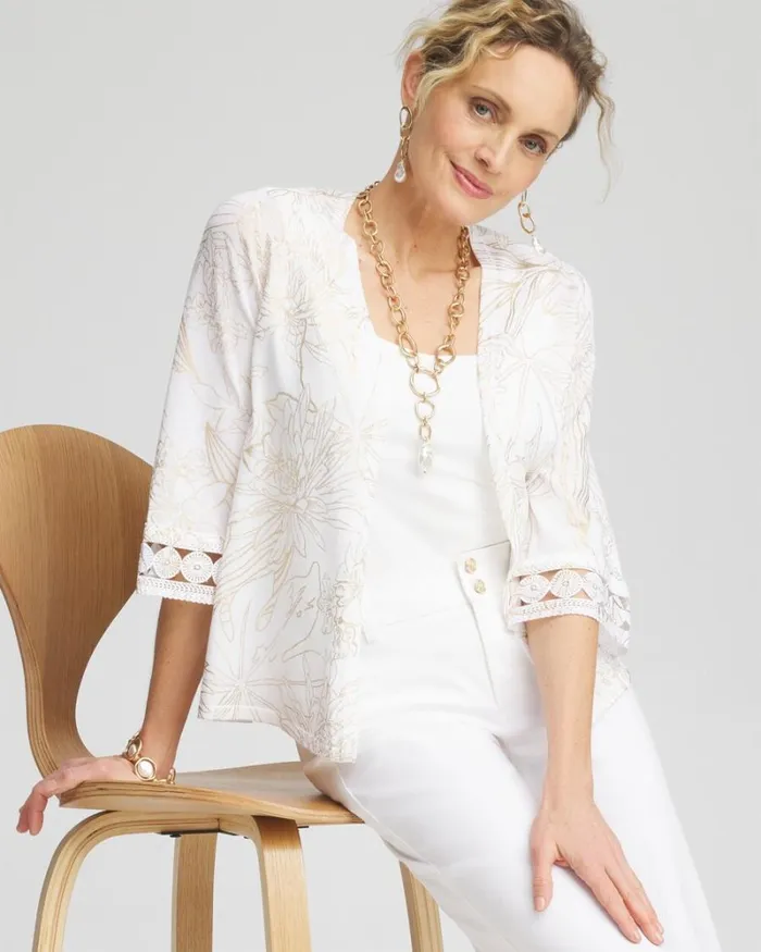 Chico039s Sweaters Summer Romance Foil Print Cardigan Alabaster 8211 Clothing