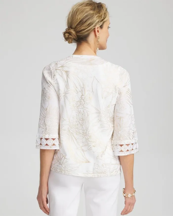 Chico039s Sweaters Summer Romance Foil Print Cardigan Alabaster 8211 Clothing
