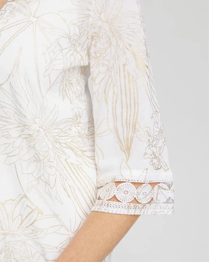 Chico039s Sweaters Summer Romance Foil Print Cardigan Alabaster 8211 Clothing