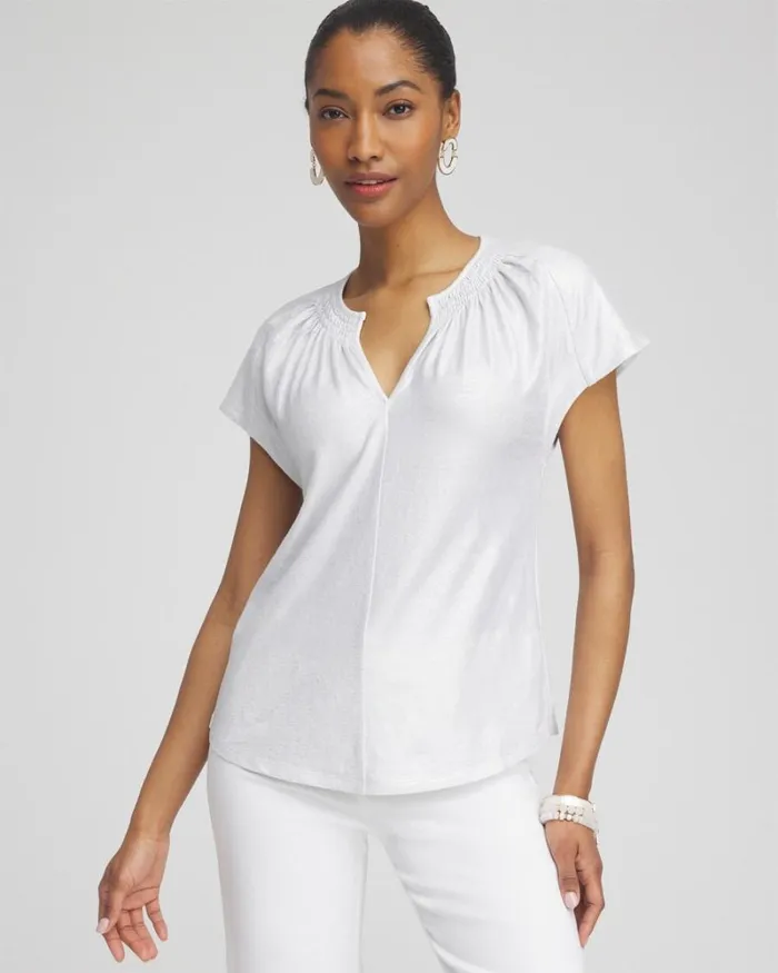 Chico039s Tees Linen Stretch Metallic Tee Alabaster 8211 Clothing