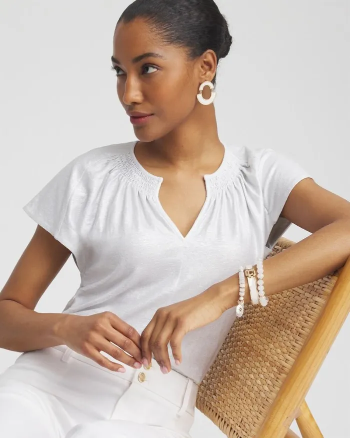 Chico039s Tees Linen Stretch Metallic Tee Alabaster 8211 Clothing
