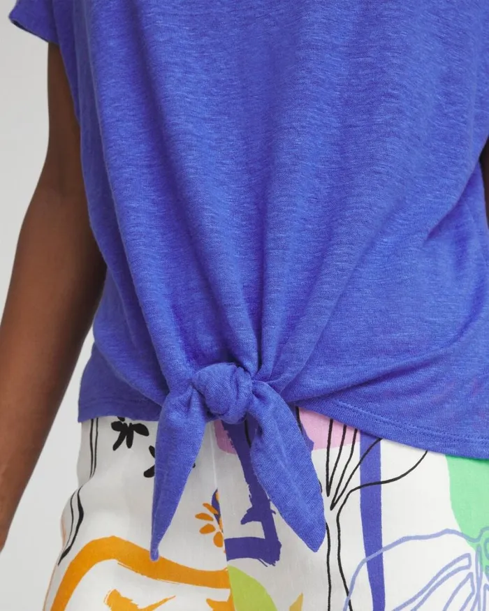 Chico039s Tees Linen Tie Front Tee Purple Nightshade 8211 Clothing