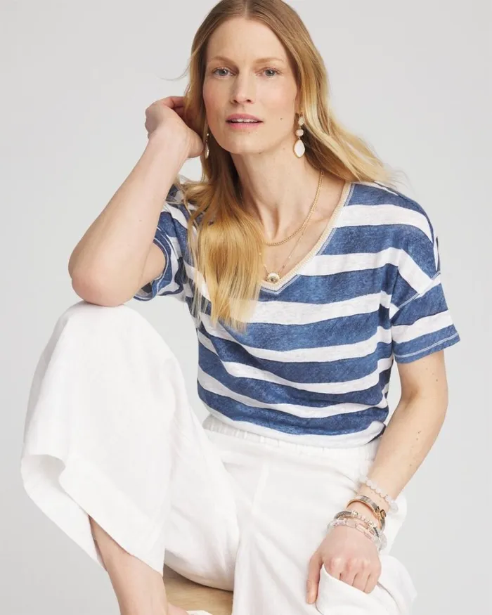 Chico039s Tees Navy Stripe Sweater Trim Linen Tee Classic Navy 8211 Clothing Chico039s Tees Navy Stripe Sweater Trim Linen Tee Classic Navy 8211 Clothing