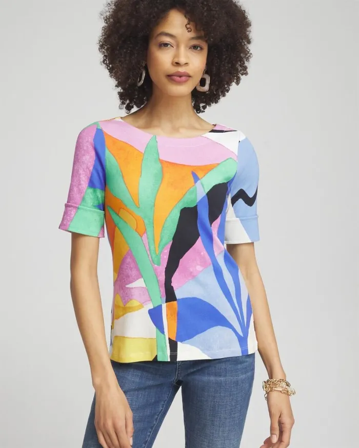 Chico039s Tees Tropical Bateau Neck Tee Purple Nightshade 8211 Clothing