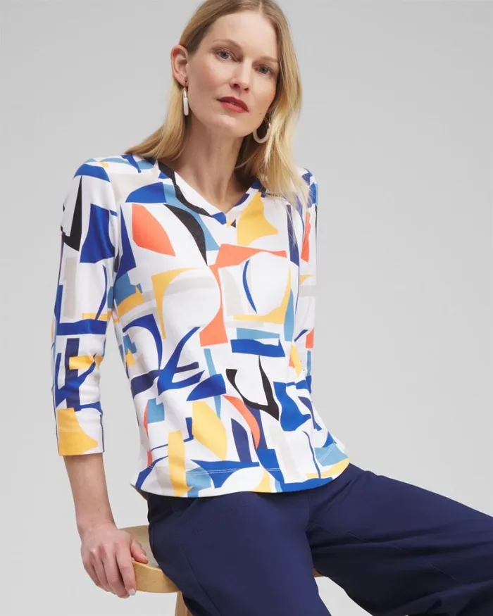 Chico039s Tops Abstract Everyday 34 Sleeve Tee Intense Azure 8211 Clothing