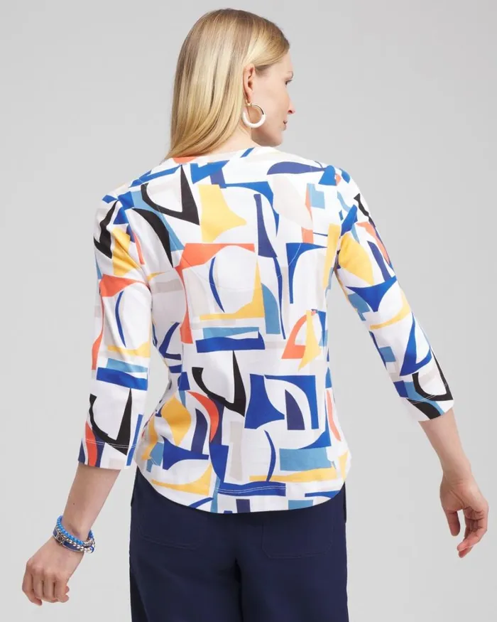 Chico039s Tops Abstract Everyday 34 Sleeve Tee Intense Azure 8211 Clothing