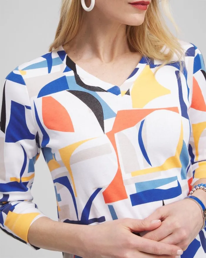 Chico039s Tops Abstract Everyday 34 Sleeve Tee Intense Azure 8211 Clothing