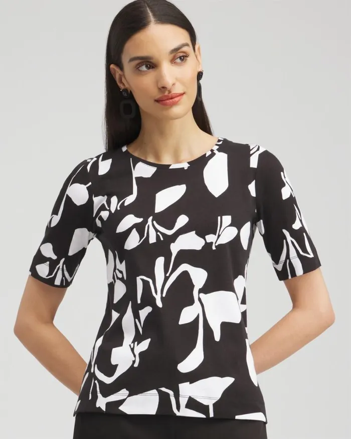 Chico039s Tops Abstract Everyday Elbow Sleeve Tee Black 8211 Clothing